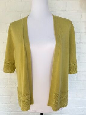 Laura Light Olive Open-Front Short-Sleeve Cardigan Size Large